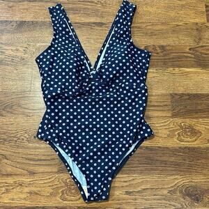 Kona Sol Women's Deep V Padded One Piece Polka Dot Swimsuit Blue Size Large